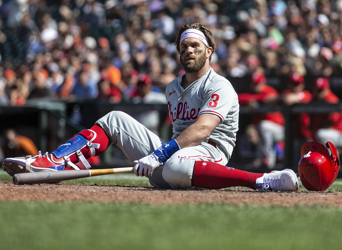 Bryce Harper during an at-bat against the Giants in June.